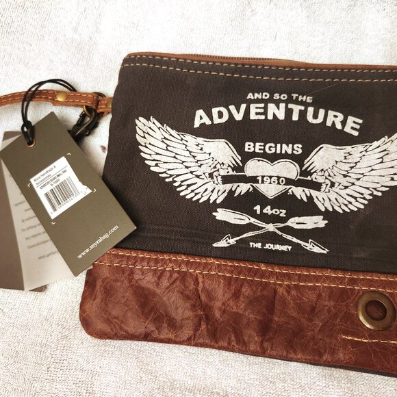 Myra Pouch Wristlet - Upcycled Canvas & Leather - NWT - Picture 2 of 7